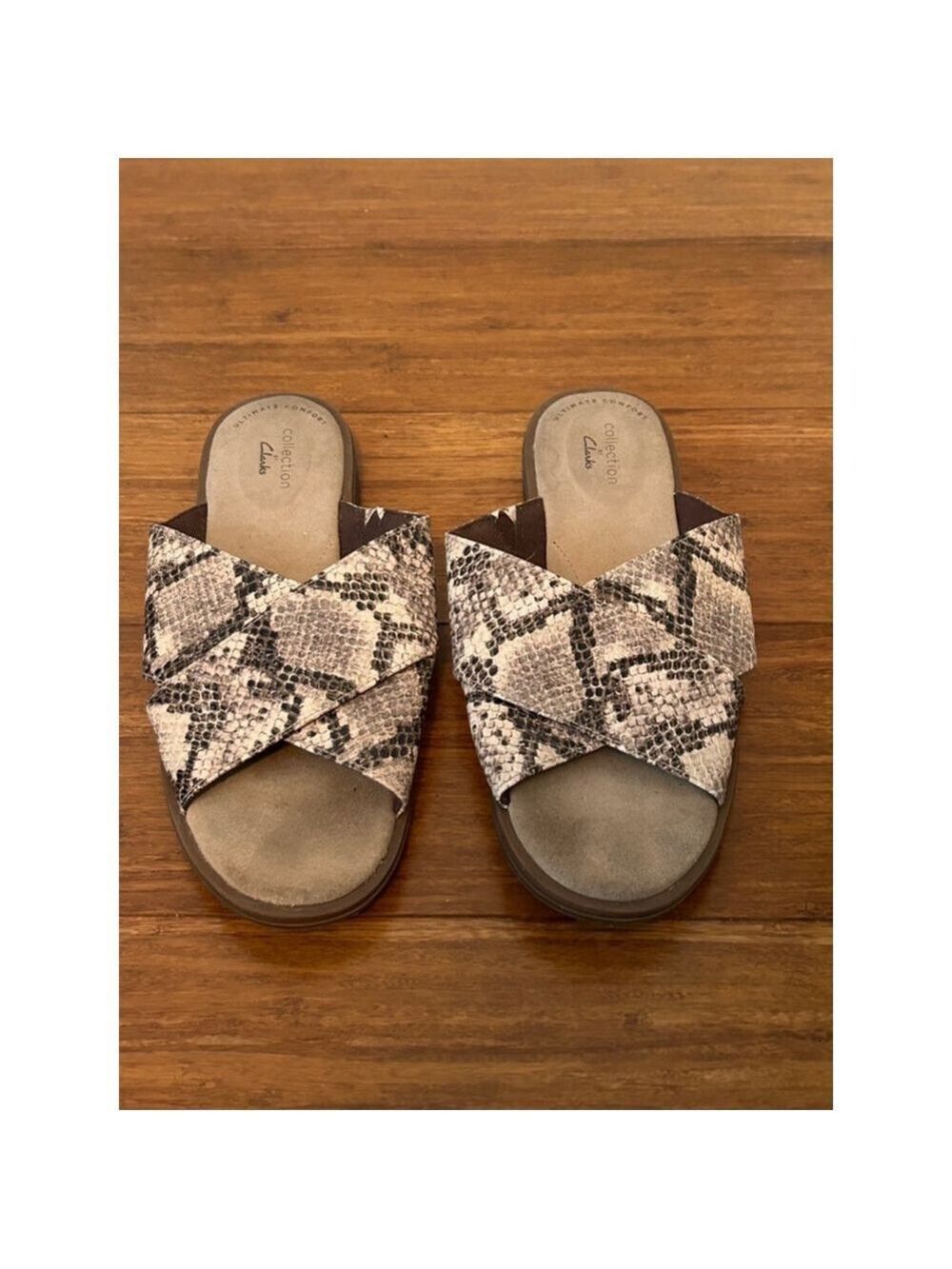 Clarks Sandals/Slides Size 7, Brown & White
